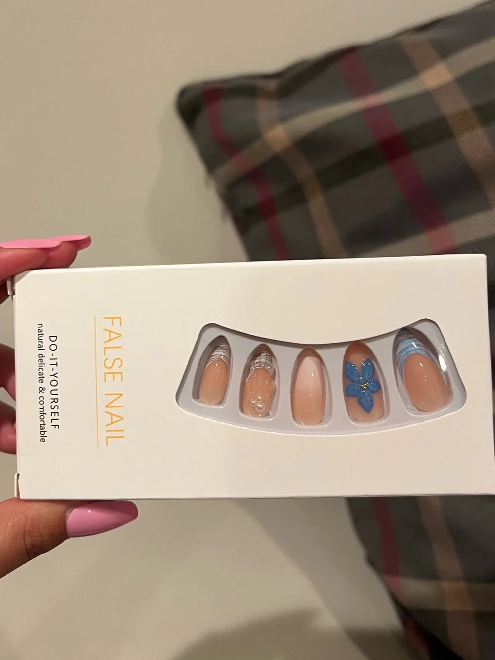 Blue Floral & Shell Almond Shaped Press On Nails